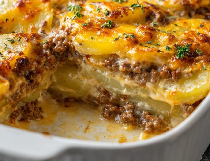 Cheesy Hamburger Potato Casserole top view