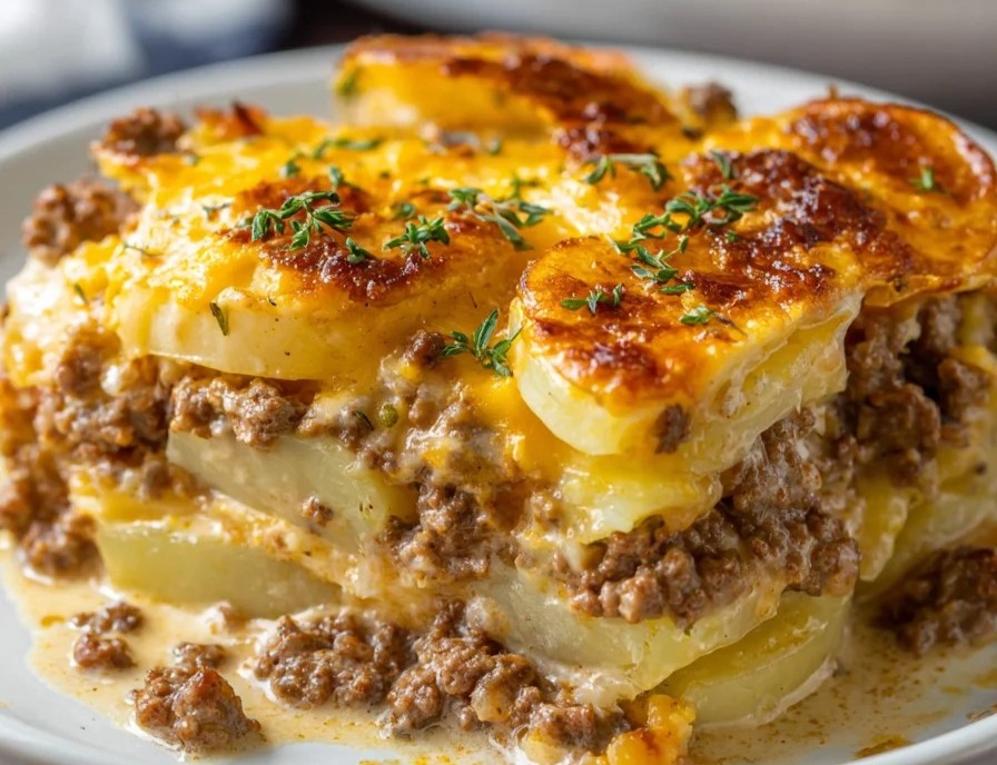 Cheesy Hamburger Potato Casserole suggested serving