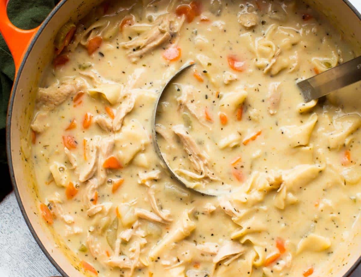 Creamy Chicken Noodle Soup top view