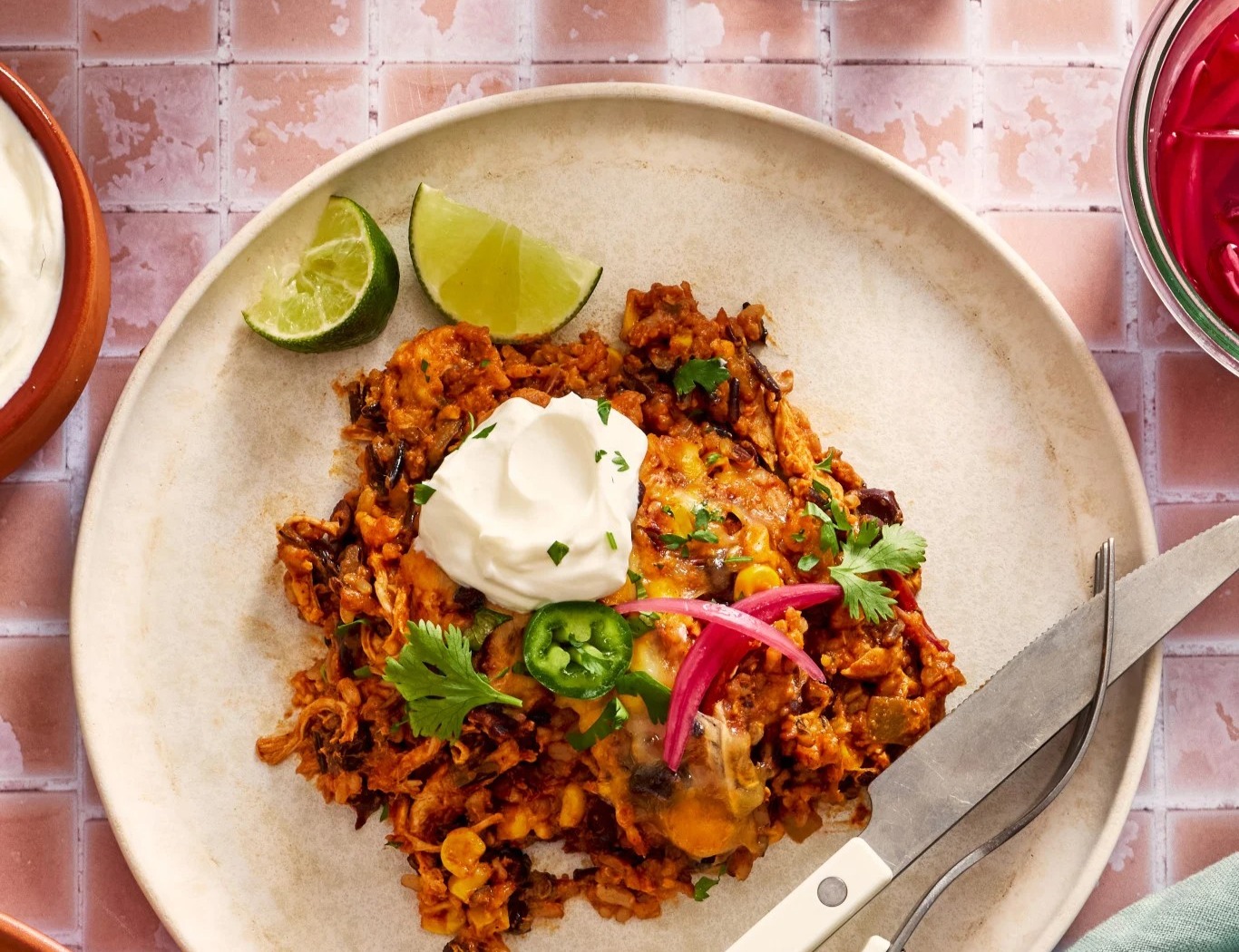 Easy Chicken and Rice Enchilada Casserole suggested serving