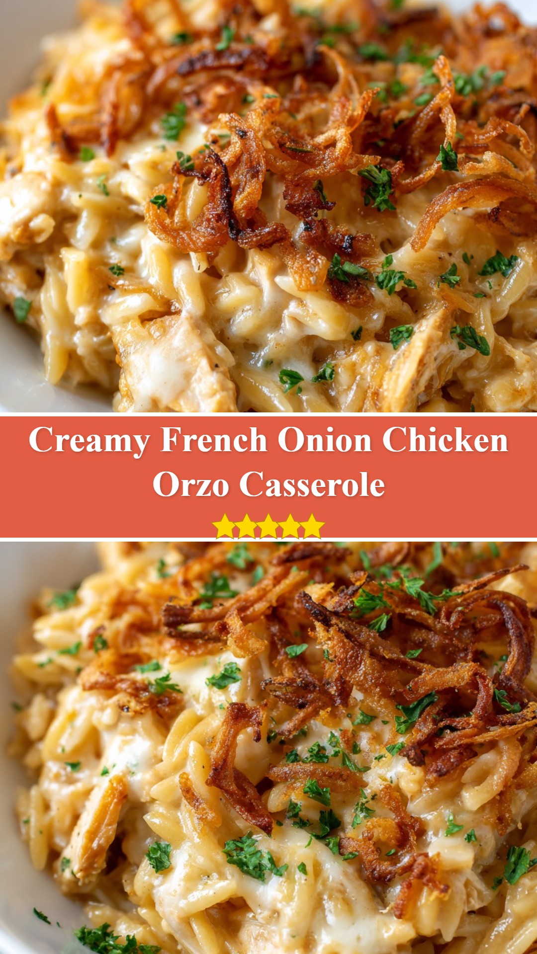 French Onion Chicken Orzo Casserole
