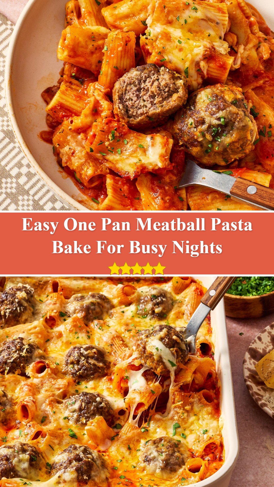 One Pan Meatball Pasta Bake